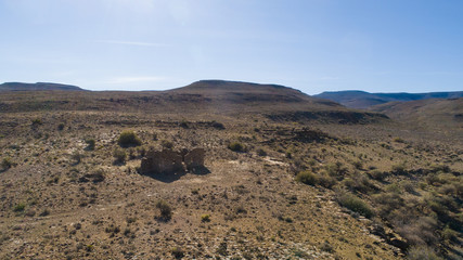 Wide angle view of an old abandoned building in the karoo region of south africa