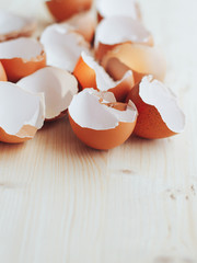 Brown eggshell on wooden background