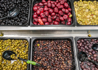 Different sorts of olives on a street market