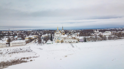 Aerial monasteries and churches in Veliky Ustyug is a town in Vologda Oblast, Russia