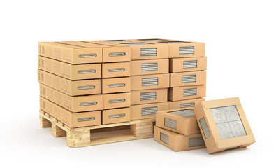 Pallet with ceramic tiles isolation on a white. 3d illustration