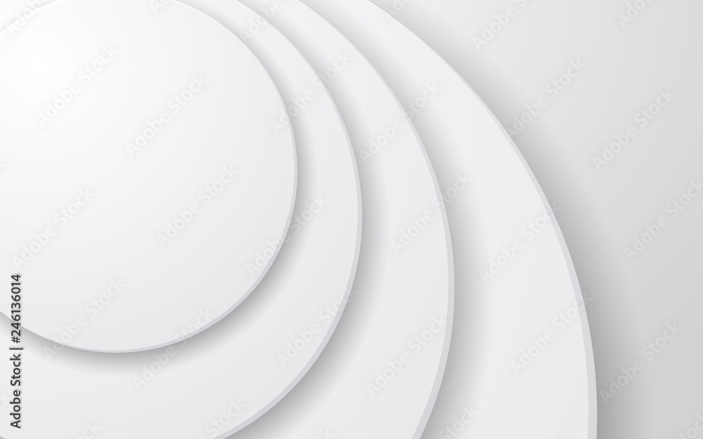 Poster white abstract background. circle multi layer shape in center composition.