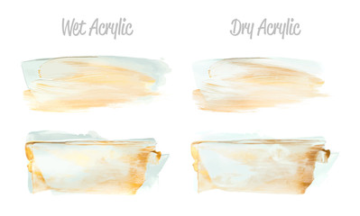 Vector blue and gold paint smear stroke stain set. Abstract gold glittering textured art illustration. Gold Texture Paint Stain Illustration. Hand drawn brush strokes vector elements. Acrilyc strokes.