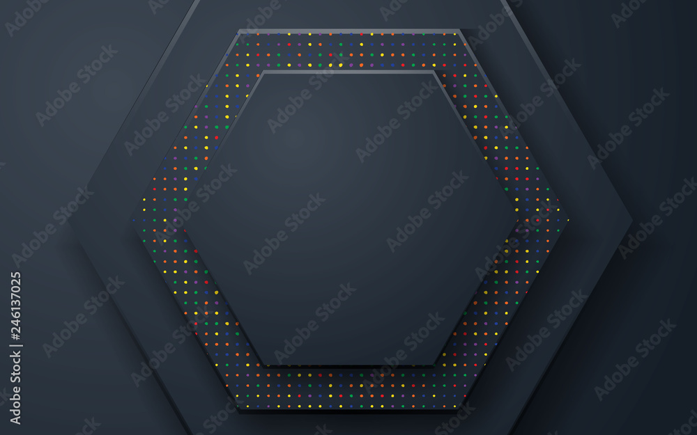 Fototapete black polygon abstract background with colorful glitters. polygon geometric paper shapes.