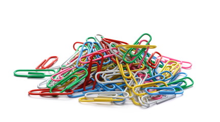 Colorful paperclips isolated on a white background