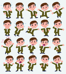 Cartoon character businessman in casual style. Set with different postures, attitudes and poses, always in negative attitude, doing different activities in vector vector illustrations.