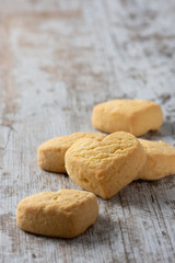 Heart shaped cookies on light rustic background