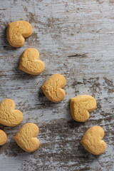 Heart shaped cookies on light rustic background