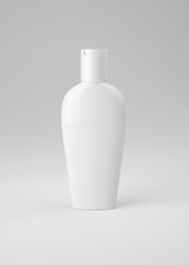White plastic bottle for cosmetics, mockup for design, 3D rendering, 3d illustration