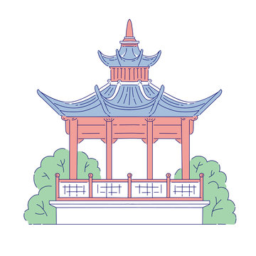 recommend clip art: Vector Chinese gazebo building architectural landmark. Oriental architecture line art traditional historic national of China.