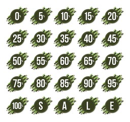 Zero to One hundred percent, Green sign for sale graphic vector