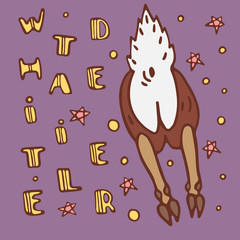 A colored poster with a white-tail deer, lettering and stars in a doodle style