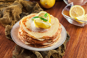 British pancakes with lemon and sugar