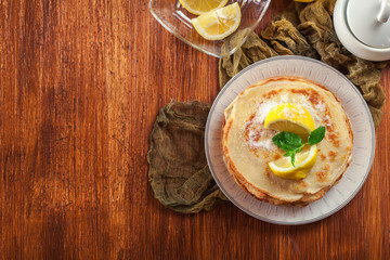 British pancakes with lemon and sugar