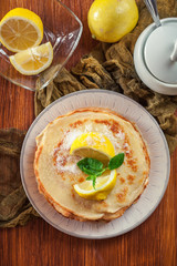 British pancakes with lemon and sugar