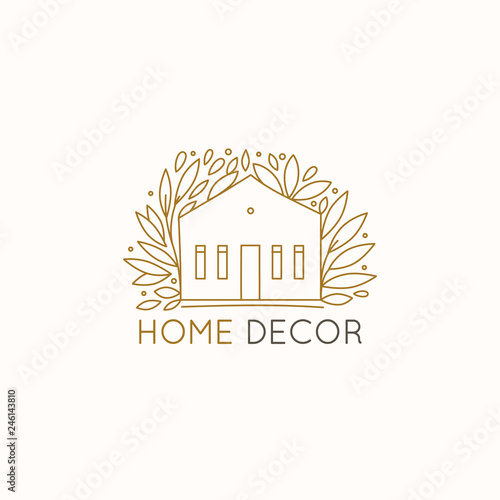 "Vector logo design template in simple linear style home decor store