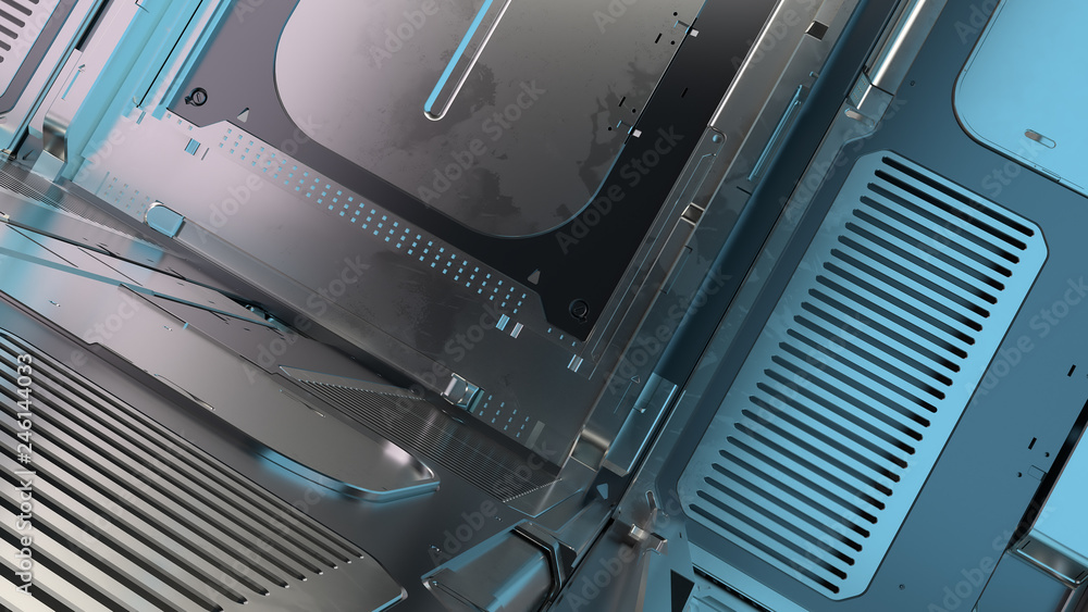 Aufkleber 3d render abstract reflective sci-fi pannels. technology detailed background...