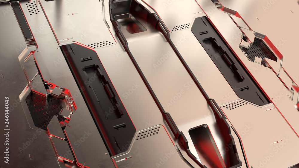 Poster 3d render abstract reflective sci-fi pannels. technology detailed background...