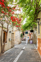 Pedestrian street in the old town of Rethymno in Crete, Greece