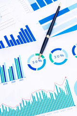 Pen with Data Business Graphs finance Chart document.
