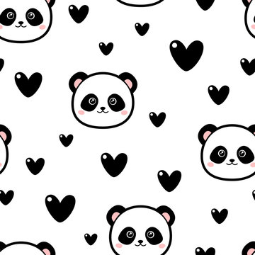 Cute panda pattern with hearts