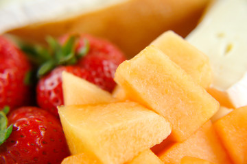 Cantaloupe, Brie Cheese, Bread and Strawberries
