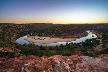 Fototapeta na wymiar horseshoe bend of murchison river at sunrise, kalbarri national park, western australia 2