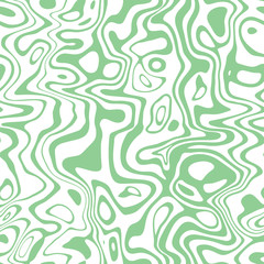 Green Marbleized Stripes on White Background Vector Seamless Pattern. Water Ripples, Waves