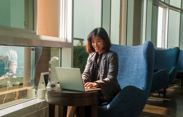 Female businessmen are working in the office computer.