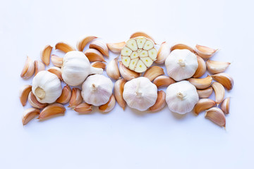 Garlic on white background.