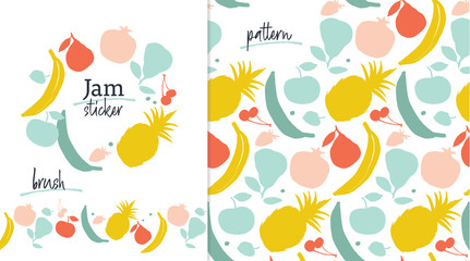 Fruit label template. Pattern and brush