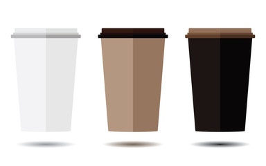 Set of disposable paper cup isolated on brown background.