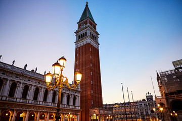 Fototapeta na wymiar Venice bell tower at sunset