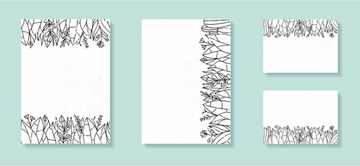 Fototapeta na wymiar Set of floral cards flyers. Cute craft minimalistic style. Cards and flyers templates. Vector illustration eps 10