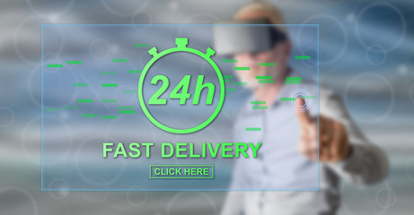 Man touching a fast delivery concept