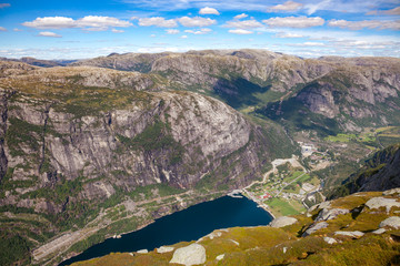 Lysebotn at Lysefjord as viewed from Kjerag mountain Forsand Rogaland Norway Scandinavia