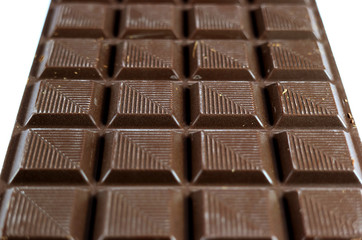 Closed up mouthwatering dark chocolate bar with selective focus 
