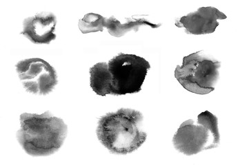 Black ink dots illustartion droplets in various shape