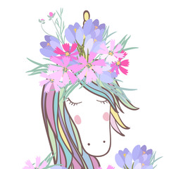 Retro style botanical illustration with flowers and animal. Delicate background with floral composition