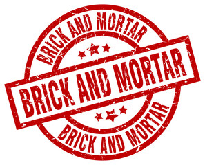 brick and mortar round red grunge stamp