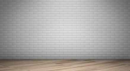 White Brick Wall with Wood Floor Background Room