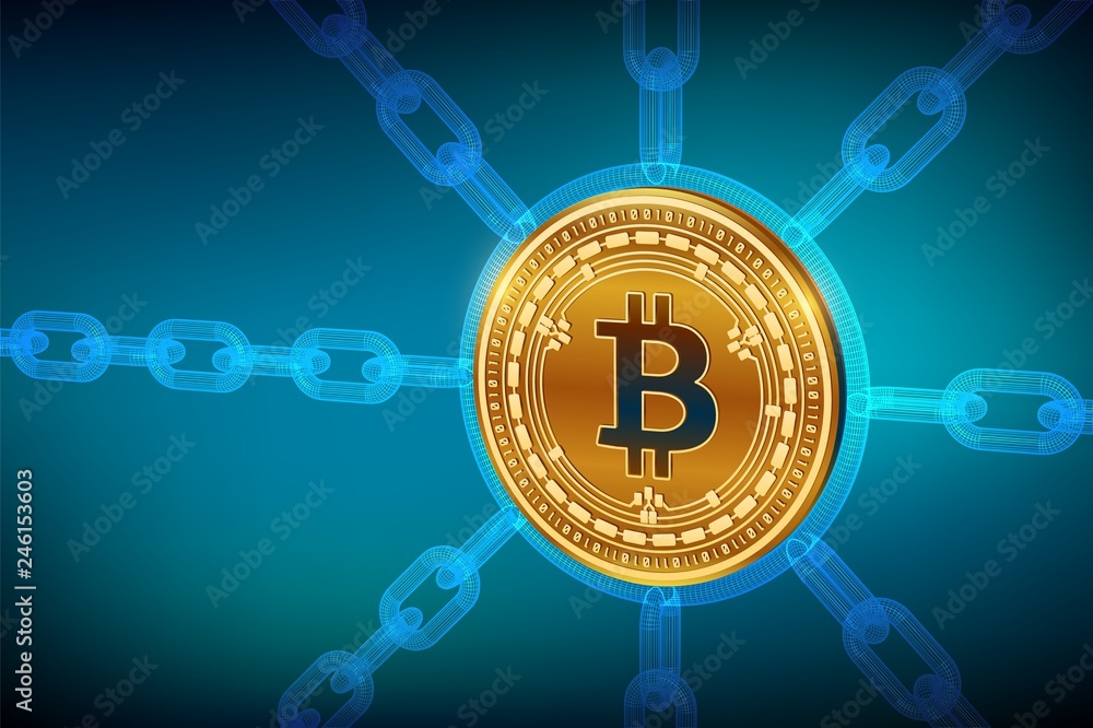 Poster bitcoin cash. crypto currency. block chain. 3d isometric physical bitcoin cash coin with wireframe c