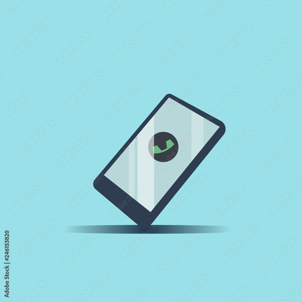 Poster smartphone dispaly call application on screen vector.modern cell phone with calling on blue backgrou