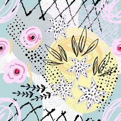 Seamless pattern with flowers. Creative universal artistic background. Floral card. Trendy Graphic Design for banner, poster, cover, invitation, placard, brochure, header