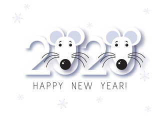 White Metal Rat Chinese year symbol. Mouse Chinese new year symbol vector illustration. Happy new year. 2020