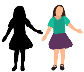 isolated, child silhouette, girl wonders, icon, flat style