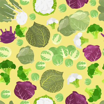 Cabbage beneficial features seamless pattern. Gardening, farming. Flat style design