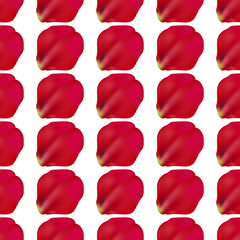 Red rose petals seamless pattern on white background, vector illustration