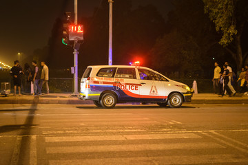 Delhi police vehicle patrolling near India Gate in New Delhi, India © Sumit