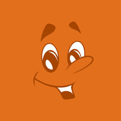 Lovely nice attractive face on a orange background. Smilie boy laughs and looks at us. Flat design.
